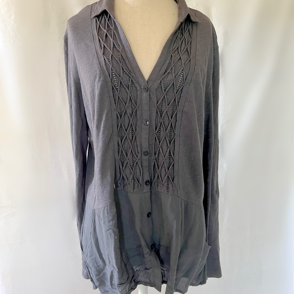 Anthropologie Meadow Rue Button Down Pucked Long Sleeve Blouse Size Large - Picture 3 of 7